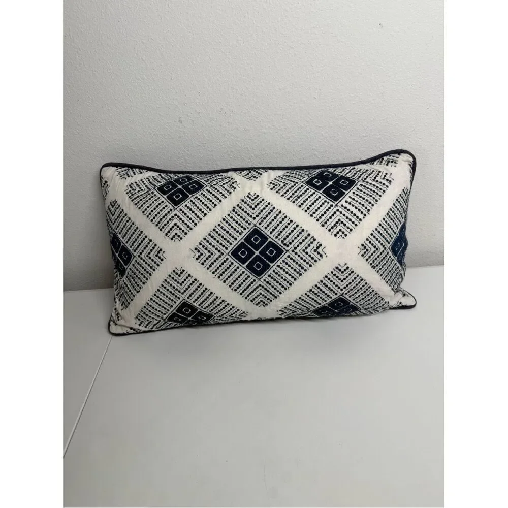 Celerie Kemble Linen Blend Blue Throw Pillow 22” X 12” Duck Feathers See Notes